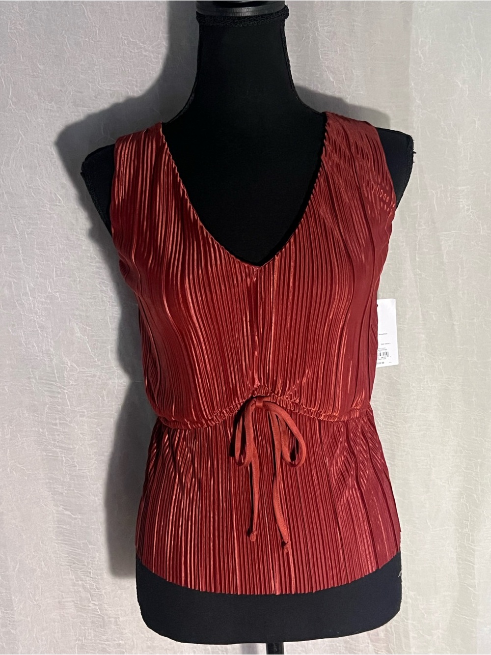Dark orange pleated vneck satin tank